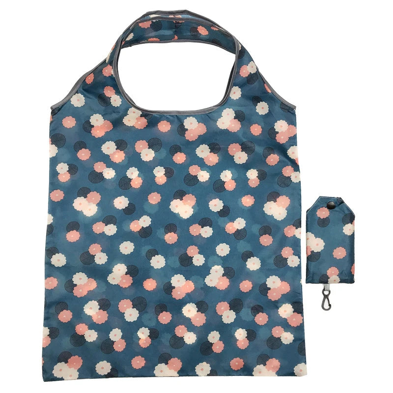 Fashion Printing Foldable Eco-Friendly Shopping Bag Tote Folding Pouch Handbags Convenient Large-Capacity For Travel Grocery Bag
